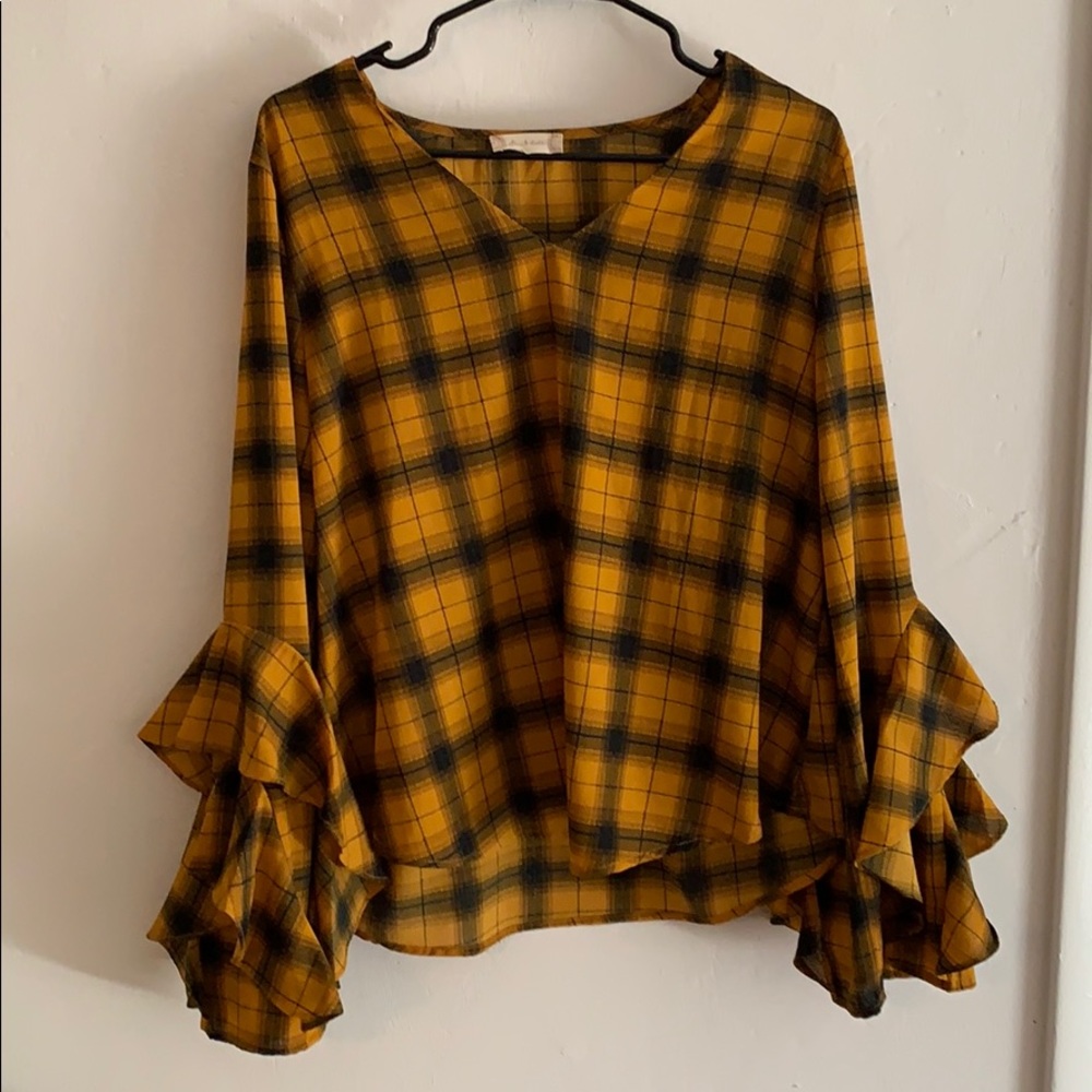 Yellow and black long sleeve top